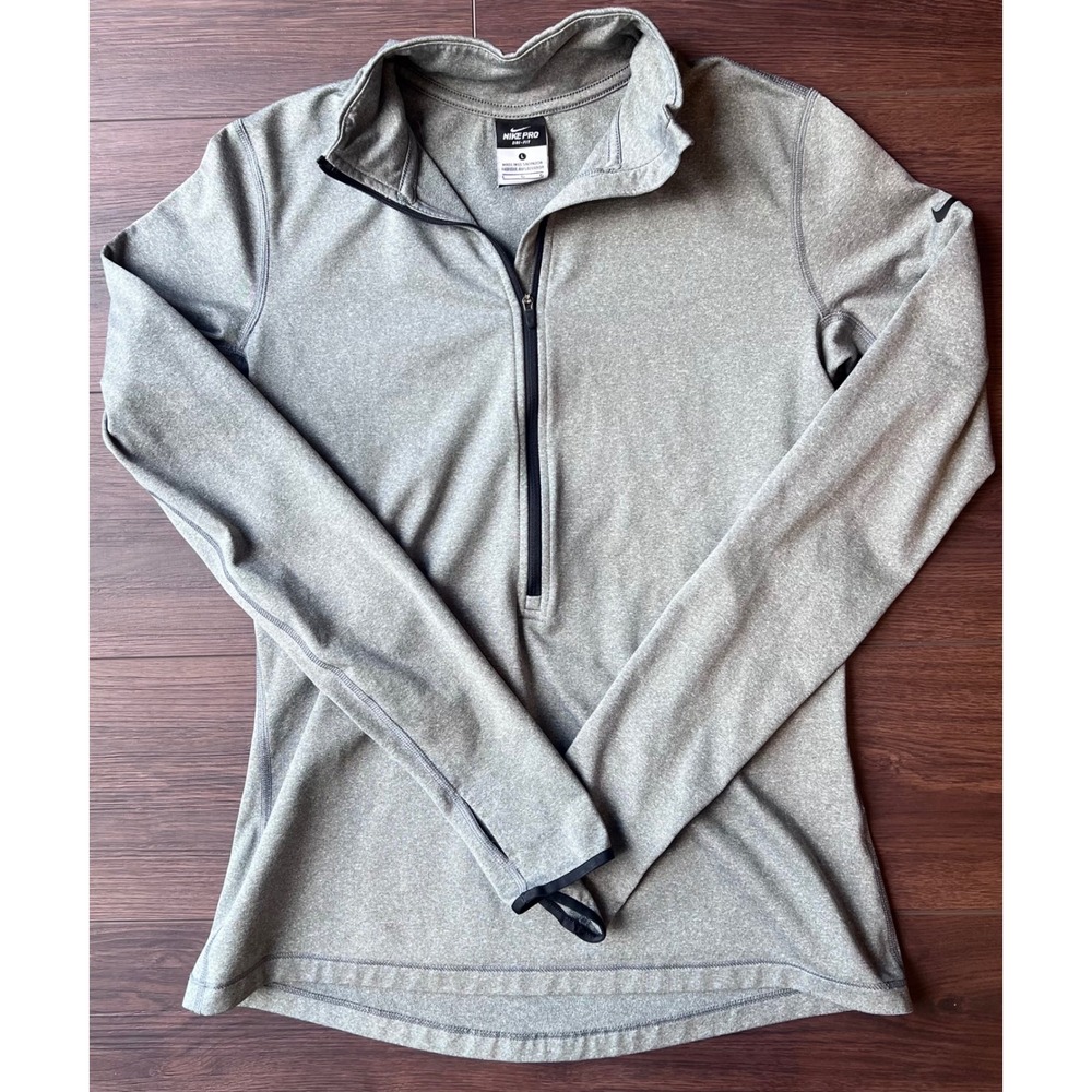 Nike Pro Dri-FIT Womens Quarter Zip Pullover Gray Heather Long Sleeve Large